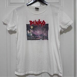 PINKO Women’s Graphic T-Shirt Distressed Logo Mouse Print White Size M Cotton